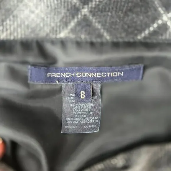 FRENCH CONNECTION Black and Gray Plaid Short Sleeve Cowl Neck Dress Pockets 8 - Picture 10 of 11